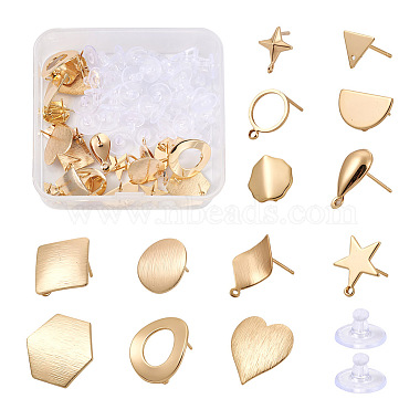 Real 18K Gold Plated Mixed Shapes Brass Stud Earring Findings