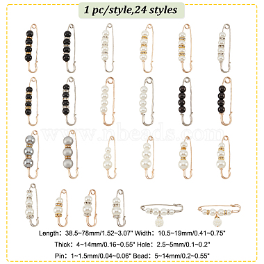 Pandahall elit 24piezas 24 juego de broches de imperdible con cuentas de perlas de imitación de plástico estilo(SJEW-PH0001-10)-2
