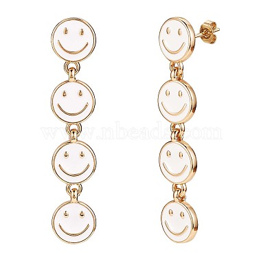 White Smiling Face Brass Stud Earrings