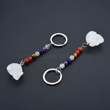 Porte-clés pendentif tête de mort en cristal de quartz naturel(G-N341-01G)-4