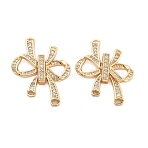Brass Micro Pave Clear Cubic Zirconia Fold Over Clasps, Nickel Free, Bowknot, Real 18K Gold Plated, 27x25x5mm, Hole: 1mm and 2x1.5mm(KK-B125-02G)