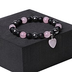 Natual Black Obsidian & Synthetic Non-magnetic Hematite & Natural Rose Quartz Beads Charm Bracelets, Stretch Bracelets for Women, Heart(AC2290-4)