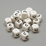 Food Grade Eco-Friendly Silicone Beads, Horizontal Hole, DIY Necklaces Making, Letter Style, Cube, Letter.C, 12x12x12mm, Hole: 2mm(X-SIL-R001-C)
