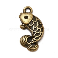Tibetan Style Alloy Fish Pendants, Fancy Carp Charms, Antique Bronze, 20x10x10.5mm, Hole: 1.5mm, about 1111pcs/1000g(PALLOY-M198-23AB)