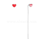 SHEGRACE Rhodium Plated 925 Sterling Silver Asymmetric Earrings, with Red Enamel Heart, Platinum, 70mm(JE586C)