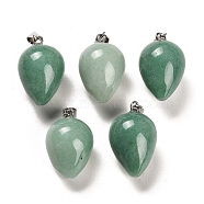Natural Green Aventurine Pendants, with Platinum Plated Iron Snap on Bails, Teardrop, 24~25x15~16mm, Hole: 7x3.5mm(G-M424-02P-04)