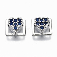 Brass Micro Pave Cubic Zirconia Cabochons, Fit Floating Locket Charms, Cadmium Free & Nickel Free & Lead Free, Heart, Marine Blue, 7x7x2.5mm(KK-S061-49P-A-NR)