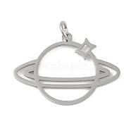 Non-Tarnish 304 Stainless Steel Pendants, with Jump Ring, Laser Cut, Planet Charms, Stainless Steel Color, 18x26x1mm, Hole: 3.2mm(STAS-L279-036P)