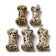 Natural Dalmatian Jasper Pendants, Dog Bone Charms with Platinum Iron Snap on Bails, 36~37x19.5~21x11~12.5mm, Hole: 7x4mm(G-K353-02P-04)