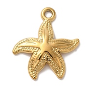 Ion Plating(IP) 304 Stainless Steel Pendants, Starfish Charm, Real 18K Gold Plated, 26x23x3mm, Hole: 2mm(STAS-C110-16G)