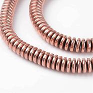 Non-Magnetic Synthetic Hematite Beads Strands, Heishi Beads, Disc/Flat Round, Rose Gold Plated, 6x2mm, Hole: 1mm, about 206pcs/strand, 15.9 inch(G-D801-01)