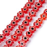 Handmade Millefiori Glass Bead Strands, Flower, Red, 6.4~9x3.2mm, Hole: 1mm, about 56pcs/Strand, 15.75''(40cm)(LAMP-J035-8mm-07)