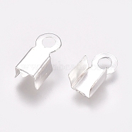 Iron Folding Crimp Ends, Fold Over Crimp Cord Ends, Silver, 9x4x3.5mm, Hole: 1.8mm, Inner Wide: 3mm, about 200pcs/Bag(IFIN-CJC0001-01B-S)