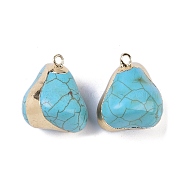 Synthetic Turquoise Pendants, with Brass Findings, Nuggets Charms, Golden, 22~27.5x17~19x14~17mm, Hole: 2mm(KK-F868-32G-02)