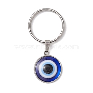 Evil Eye Resin Keychains, with 304 Stainless Steel Findings and Iron Split Key Rings, Flat Round, Stainless Steel Color, 5.3cm(KEYC-JKC00768)