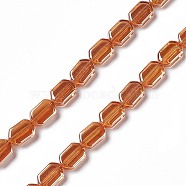 Electroplate Glass Beads Strands, Pearl Luster Plated, Rectangle, Dark Orange, 9.5x6~6.5x3.5mm, Hole: 1mm, about 68pcs/strand, 25.59''(65cm)(EGLA-L042-PL02)