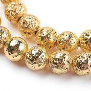 Electroplated Natural Lava Rock Bead Strands, Round, Bumpy, Golden Plated, 8~8.5mm, Hole: 1mm, about 47pcs/strand, 15.35 inch(39cm)(G-E429-01-8mm-G)