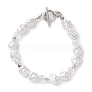 Nuggets Plastic Imitation Pearl & Glass & Synthetic Non-magnetic Hematite Beaded Bracelets for Women, Platinum, 8-1/8 inch(20.5cm)(BJEW-JB10569)