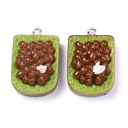 Resin Pendants, with Platinum Iron Peg Bail, Imitation Food, Toast Slices with Caviare, Green, 28x18x10.5mm, Hole: 2mm(RESI-O009-18)