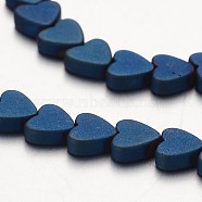 Electroplate Non-magnetic Synthetic Hematite Beads Strands, Frosted, Heart, Blue Plated, 6x6x2mm, Hole: 1mm, about 80pcs/strand, 15.7 inch(G-F300-23C-F05)