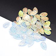 Transparent Glass Pendants, Leaf, AB Color, Clear AB, 18x11x3mm, Hole: 1.2mm(GLAA-H016-08H-11)