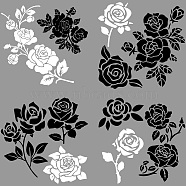 4Pcs 4 Styles PET Waterproof Self-adhesive Car Stickers, Reflective Decals for Car, Motorcycle Decoration, White & Black, June Rose, 200x200mm, 1pc/style(DIY-WH0308-225A-035)