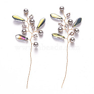 Glass Seed Beads and Brass Wire Wrapped Branch, with ABS Plastic Imitation Pearl, for DIY Wire Tree Sculpture and Beaded Bonsai Tree, Golden, Slate Gray, 85~87x33~35x6mm(FIND-R086-07A)