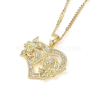 304 Stainless Steel Heart Pendant Necklaces with Cubic Zirconia, Letter Charms, Letter W, 16.54 inch(42cm)(NJEW-H029-01G-W)