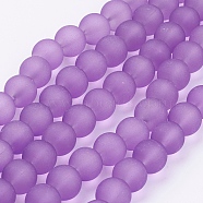 Transparent Glass Bead Strands, Frosted, Round, Blue Violet, 10mm, Hole: 1.3~1.6mm, about 80pcs/strand, 31.4 inch(X-GLAA-S031-10mm-32)