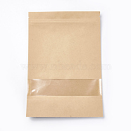 Kraft Paper Zip Lock bag, Small Kraft Paper Stand up Pouch, Resealable Bags, with Window, BurlyWood, 26x18cm, Unilateral Thickness: 5.5 Mil(0.14mm)(OPP-WH0003-01D)