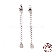 925 Sterling Silver Chain Extenders, with Lobster Claw Clasps & Charms, Flat Round, Antique Silver, 63x2.5mm, Hole: 2.4mm(STER-D036-34AS)