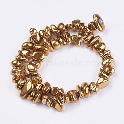 Electroplated Natural Quartz Crystal Beads Strands, Nuggets, Gold, 10~23x3~10x8~13mm, Hole: 1mm, 14.76 inch~15.35 inch(37.5~39cm)(X-G-I201-B04)