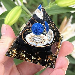 Orgonite Pyramid Resin Energy Generators, Reiki Natural Gemstone Chips Inside for Home Office Desk Decoration, Dodger Blue, 60mm(PW-WG3D4FE-01)