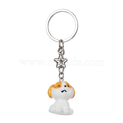 Resin Dog Pendant Keychain, with Iron Rings and Alloy Star Charm, Orange, 8.5cm, Dog: 29.5x22.5x24.5mm(KEYC-JKC00564-02)
