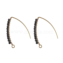 304 Stainless Steel Dangle Earrings, Ear Wire, with Opaque Glass Seed Beads, Golden, Prussian Blue, 38.5x33x3mm, Pin: 0.8mm(EJEW-JE04224-04)