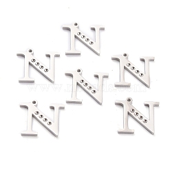 304 Stainless Steel Pendant Rhinestone Settings, Letter, Stainless Steel Color, Letter.N, N: 15x16x1.5mm, Hole: 1.2mm, Fit for 1.6mm Rhinestone(STAS-F267-09N-P)