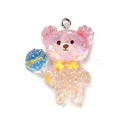 Resin Pendants, With Platinum Iron Loop & Glitter, Bear, 29.5x23.5x7.5mm, Hole: 1.8mm(RESI-Q012-02E)