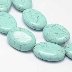 Natural Howlite Beads Strands, Oval, Dyed & Heated, Aquamarine, 25x18x7mm, Hole: 1mm, about 16pcs/strand, 15.5 inch(39.5cm)(TURQ-P027-14-18x25)