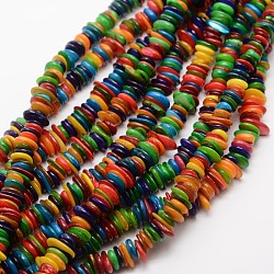 Natural Freshwater Shell Beads Strands, Shell Shards, Dyed, Chip, Colorful, 7~13x2~3mm, Hole: 1mm, about 29.9 inch(X-SHEL-E355-15)