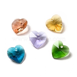 Glass Charms, Faceted Heart Charms for Valentine's Day Jewelry, Mixed Color, 14x14x8mm, Hole: 1mm(X-G030V14mm-M)