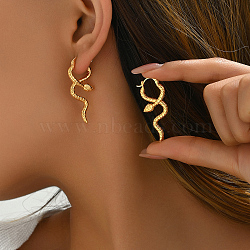 Brass Retro Snake Hoop Earrings, Golden, 39x15mm(OV7667)