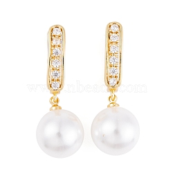 Rack Plating Brass Clear Cubic Zirconia ABS Pearl Earrings, Cadmium Free & Lead Free, Long-Lasting Plated, Round, Hoop Earrings, Real 18K Gold Plated, 32x4mm(EJEW-S219-15G-02)