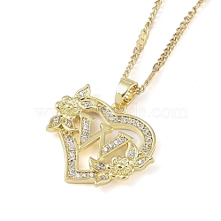 304 Stainless Steel Heart Pendant Necklaces with Cubic Zirconia, Letter Charms, Letter W, 16.54 inch(42cm)(NJEW-H029-01G-W)