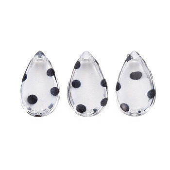 Transparent Acrylic Pendants, Teardrop with Polka Dot Pattern, Clear, 24x13.5x6mm, Hole: 1.6mm