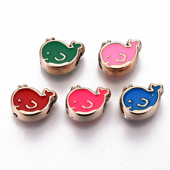 UV Plating Acrylic Beads, with Enamel, Cetacean, Light Gold, Mixed Color, 11x14x7.5mm, Hole: 4mm