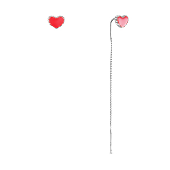 SHEGRACE Rhodium Plated 925 Sterling Silver Asymmetric Earrings, with Red Enamel Heart, Platinum, 70mm