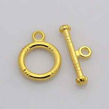 Tibetan Style Alloy Toggle Clasps, Golden, Lead Free and Cadmium Free, Ring: 15x12mm, Bar: 18.5x3.5mm, Hole: 2mm