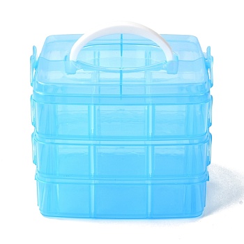 Rectangle Portable PP Plastic Detachable Storage Box, with Three Layers and Handle, 18 Compartment Organizer Boxes, Deep Sky Blue, 15x16.5x13.5cm