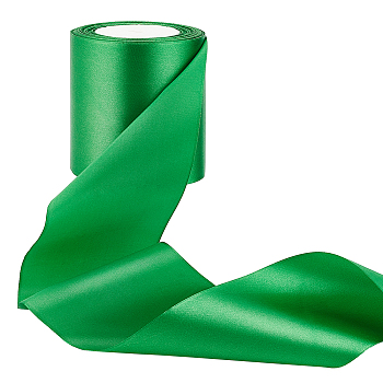 Flat Satin Single Face Ribbon, Polyester Ribbon, for Party Decoration, Green, 4 inch(100mm), about 24.06 Yards(22m)/Roll