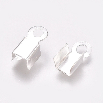 Iron Folding Crimp Ends, Fold Over Crimp Cord Ends, Silver, 9x4x3.5mm, Hole: 1.8mm, Inner Wide: 3mm, about 200pcs/Bag